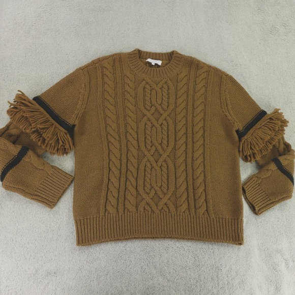 Pearl Sweaters - Pearl Lela Rose Sweater Brown Cable Knit Fringe Detail Wool Blend‎